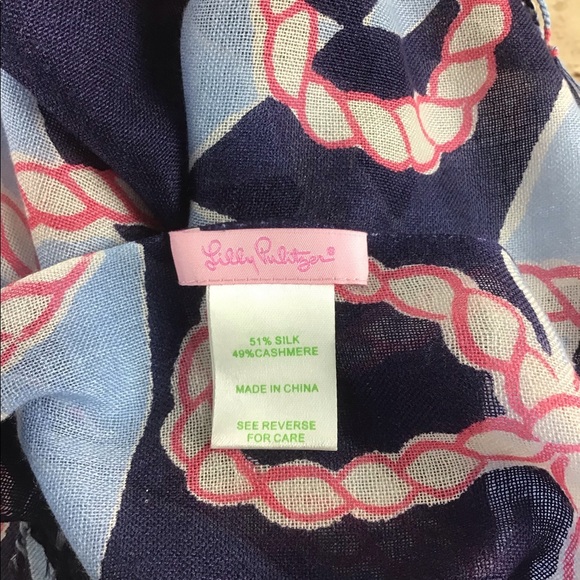 Lilly Pulitzer Silk Cashmere Fringe Scarf Nautical - Picture 5 of 6